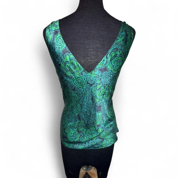 Vintage Old Navy 100% Silk Perfect Fit Tank Blue & Green Floral Print Size L - Picture 3 of 7